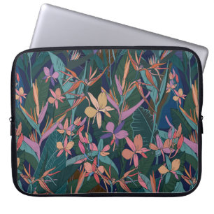 Colourful tropical jungle leaves and flowers hand laptop sleeve