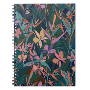 Colourful tropical jungle leaves and flowers hand  notebook