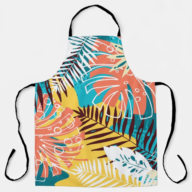 Colourful tropical jungle leaves pattern. apron (Front)