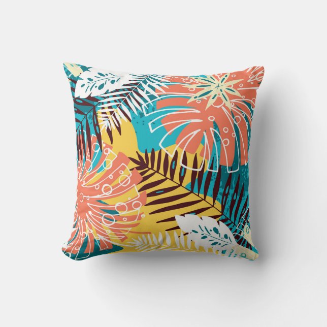 Colourful tropical jungle leaves pattern. cushion (Front)