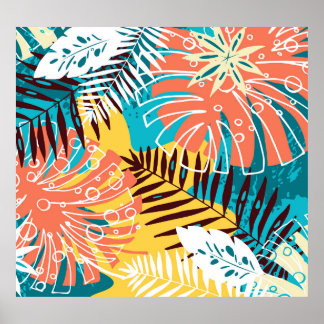 Colourful tropical jungle leaves pattern. poster