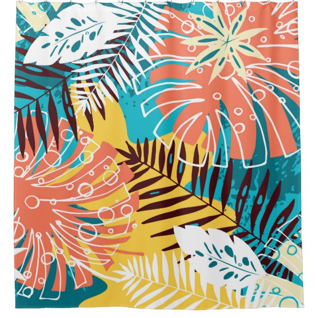 Colourful tropical jungle leaves pattern. shower curtain (Front)
