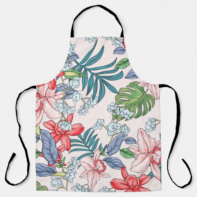 Colourful Tropical Jungle Seamless Print Apron (Front)