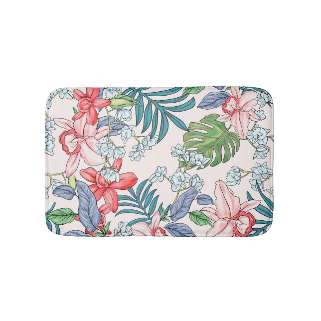 Colourful Tropical Jungle Seamless Print Bath Mat (Front)