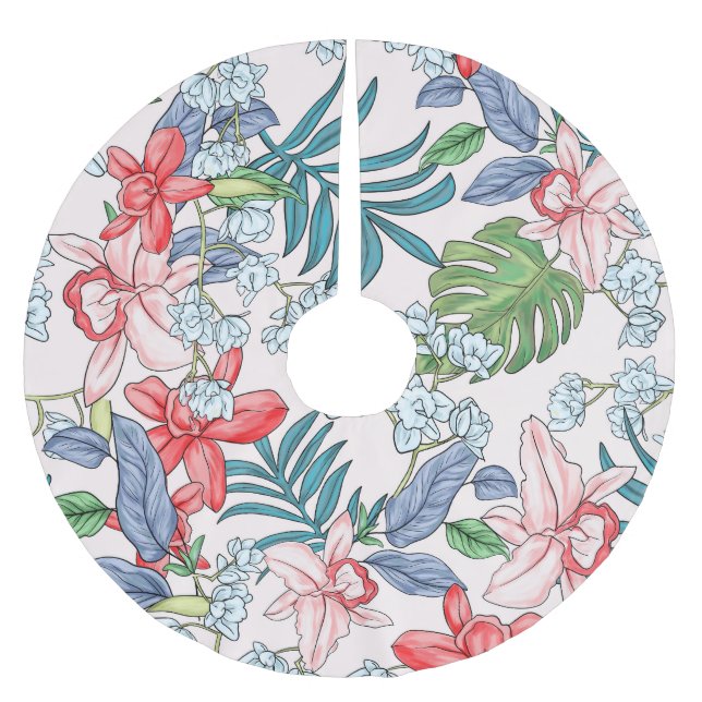 Colourful Tropical Jungle Seamless Print Brushed Polyester Tree Skirt (Front)