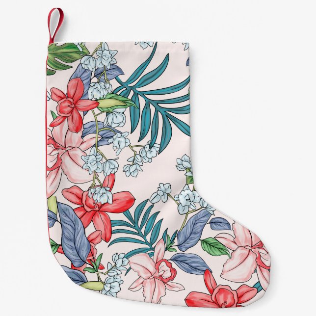 Colourful Tropical Jungle Seamless Print Small Christmas Stocking (Front)