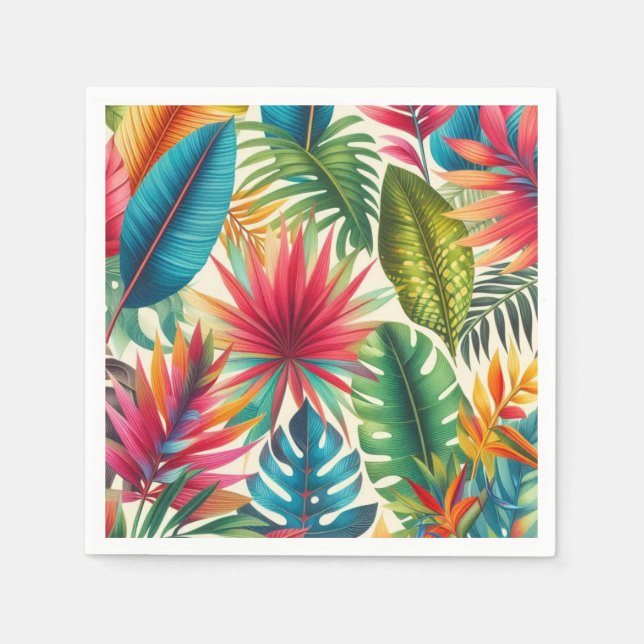 Colourful Tropical Leaf Hawaiian Pattern Napkin (Front)