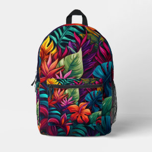 colourful tropical leaf pattern printed backpack
