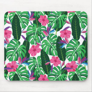 Colourful Tropical leaves and flowers jungle Mouse Pad