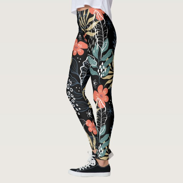 Colourful tropical leaves and flowers pattern legg leggings (Left)