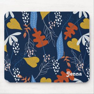 Colourful tropical leaves and flowers pattern mouse pad