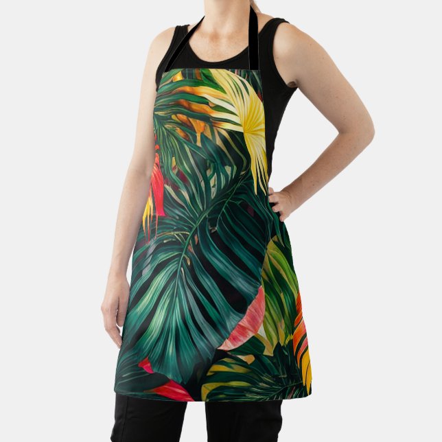 Colourful Tropical Leaves and Hibiscus Flowers | Apron (Insitu)