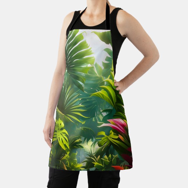 Colourful Tropical Leaves and Hibiscus Flowers | Apron (Insitu)