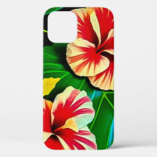 Colourful Tropical Leaves and Hibiscus Flowers iPhone 12 Pro Case