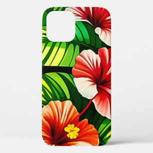 Colourful Tropical Leaves and Hibiscus Flowers iPhone 12 Pro Case