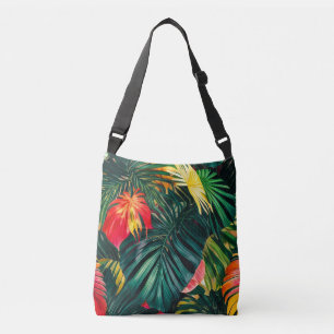 Colourful Tropical Leaves and Hibiscus Flowers Crossbody Bag