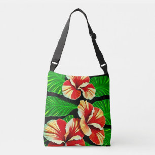 Colourful Tropical Leaves and Hibiscus Flowers Crossbody Bag