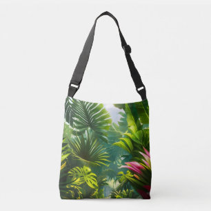 Colourful Tropical Leaves and Hibiscus Flowers Crossbody Bag