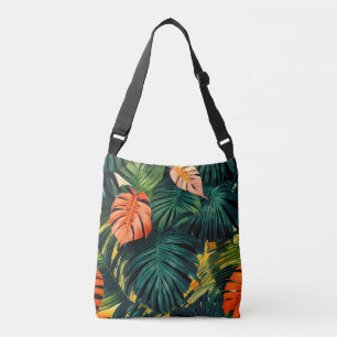 Colourful Tropical Leaves and Hibiscus Flowers Crossbody Bag