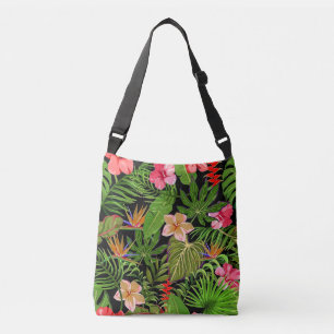 Colourful Tropical Leaves and Hibiscus Flowers Crossbody Bag