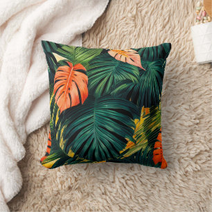 Colourful Tropical Leaves and Hibiscus Flowers   Cushion