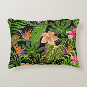 Colourful Tropical Leaves and Hibiscus Flowers   Decorative Cushion