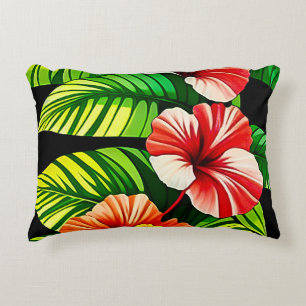 Colourful Tropical Leaves and Hibiscus Flowers   Decorative Cushion
