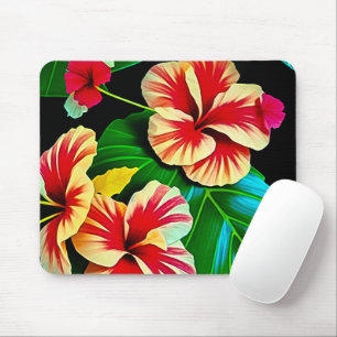 Colourful Tropical Leaves and Hibiscus Flowers Mouse Pad
