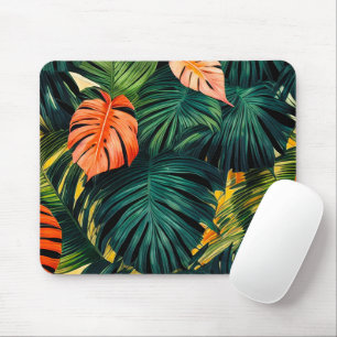 Colourful Tropical Leaves and Hibiscus Flowers   Mouse Pad