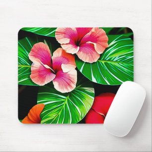 Colourful Tropical Leaves and Hibiscus Flowers   Mouse Pad