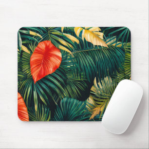 Colourful Tropical Leaves and Hibiscus Flowers Mouse Pad