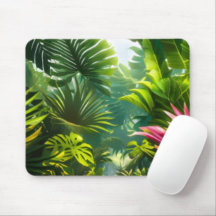 Colourful Tropical Leaves and Hibiscus Flowers Mouse Pad