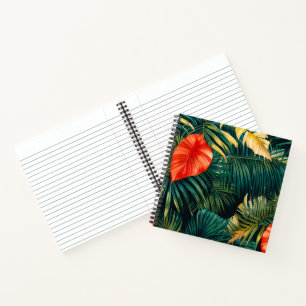 Colourful Tropical Leaves and Hibiscus Flowers Notebook