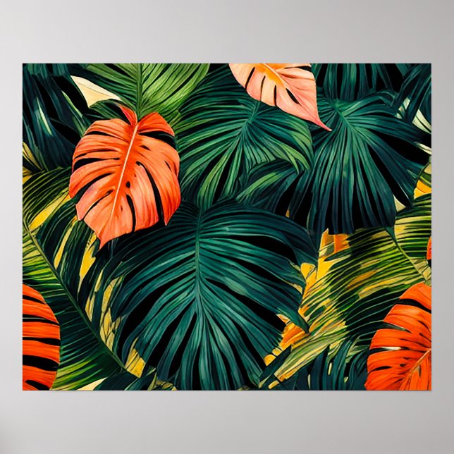 Colourful Tropical Leaves and Hibiscus Flowers | Poster (Front)