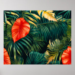 Colourful Tropical Leaves and Hibiscus Flowers   Poster