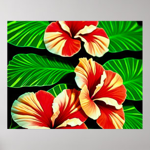 Colourful Tropical Leaves and Hibiscus Flowers Poster