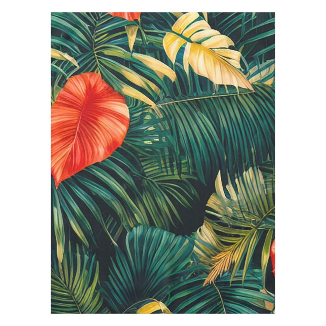Colourful Tropical Leaves and Hibiscus Flowers | Tablecloth (Front)