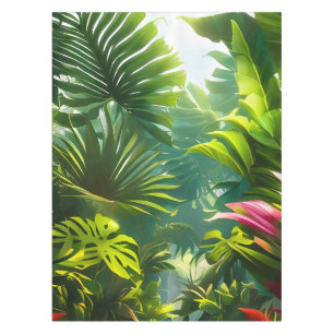 Colourful Tropical Leaves and Hibiscus Flowers Tablecloth