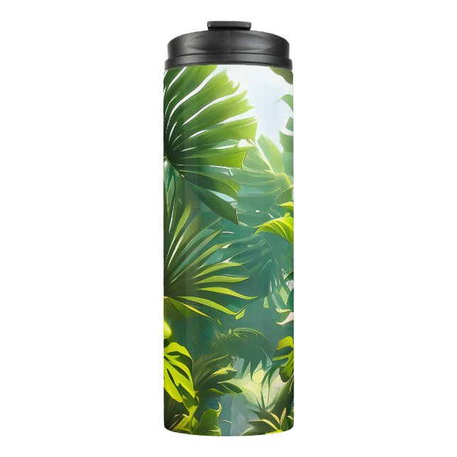 Colourful Tropical Leaves and Hibiscus Flowers | Thermal Tumbler (Front)