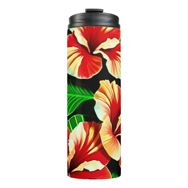 Colourful Tropical Leaves and Hibiscus Flowers | Thermal Tumbler (Front)