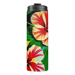 Colourful Tropical Leaves and Hibiscus Flowers Thermal Tumbler