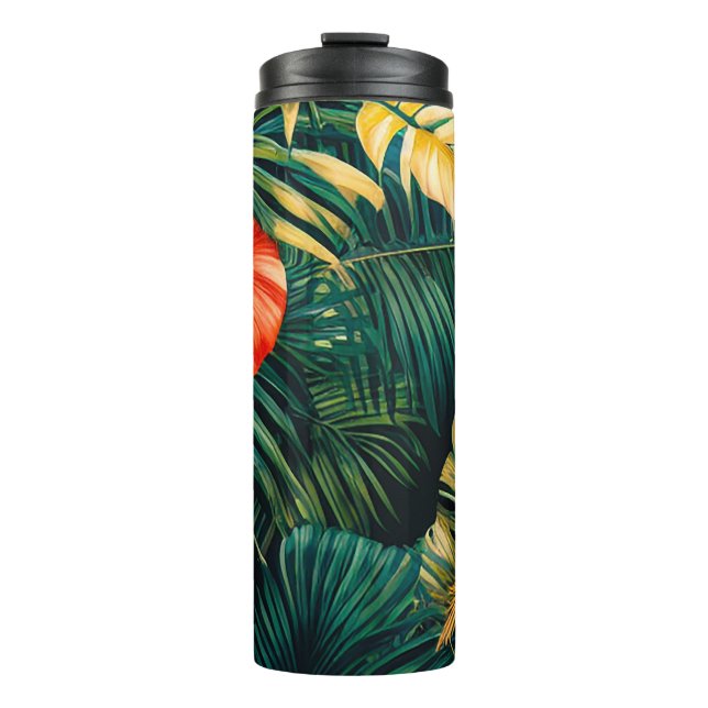 Colourful Tropical Leaves and Hibiscus Flowers | Thermal Tumbler (Front)