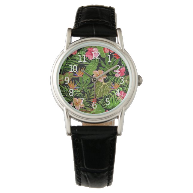 Colourful Tropical Leaves and Hibiscus Flowers | Watch (Front)