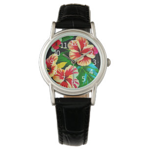 Colourful Tropical Leaves and Hibiscus Flowers Watch