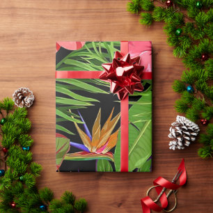 Colourful Tropical Leaves and Hibiscus Flowers Wrapping Paper