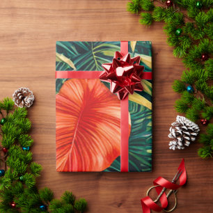 Colourful Tropical Leaves and Hibiscus Flowers   Wrapping Paper