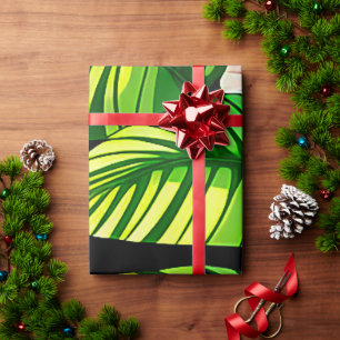 Colourful Tropical Leaves and Hibiscus Flowers Wrapping Paper