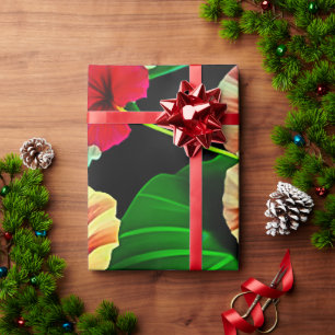 Colourful Tropical Leaves and Hibiscus Flowers   Wrapping Paper