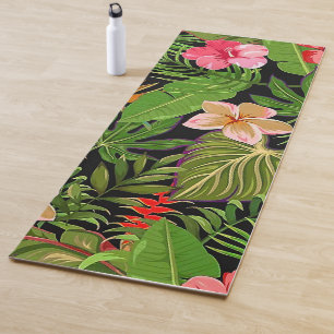 Colourful Tropical Leaves and Hibiscus Flowers   Yoga Mat