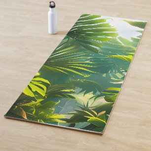 Colourful Tropical Leaves and Hibiscus Flowers Yoga Mat